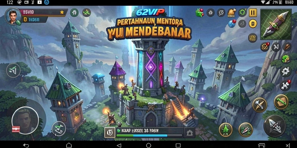 Screenshot utama 62VIP menampilkan aksi Tower Defense yang mendebarkan.