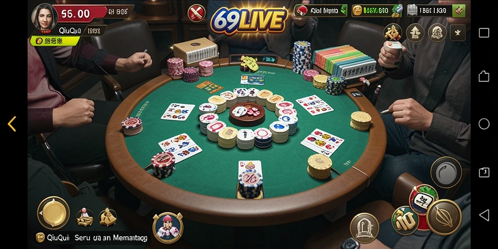 Tangkapan layar gameplay 69LIVE yang menampilkan suasana permainan QiuQiu yang seru.
