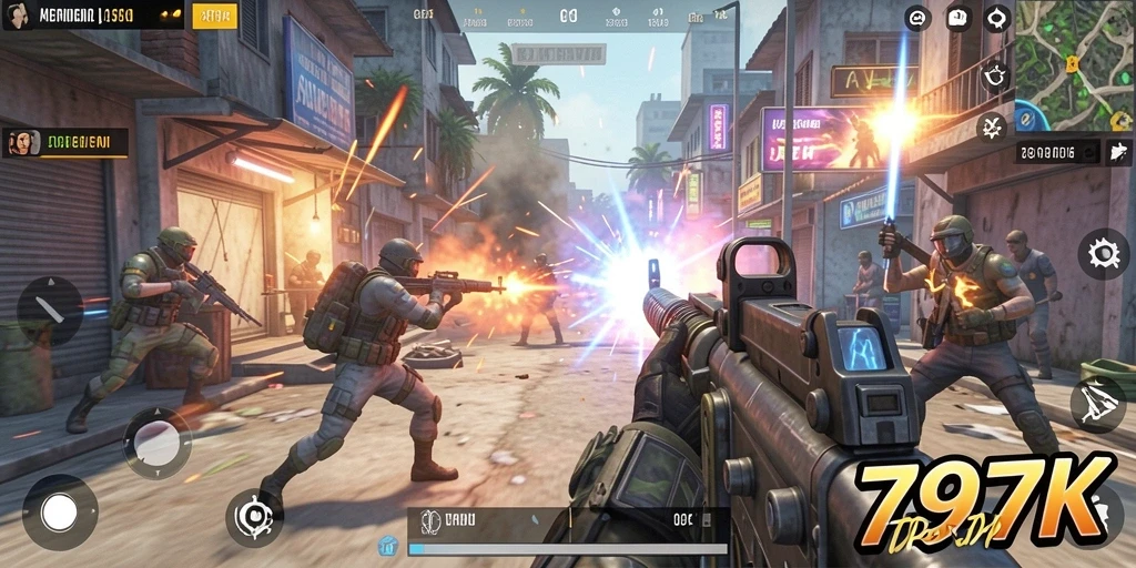 Screenshot menunjukkan aksi intens dalam permainan TPS 797K.