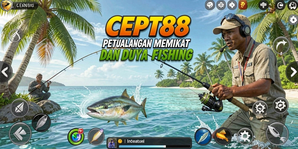 Gameplay seru saat memancing ikan di laut lepas.