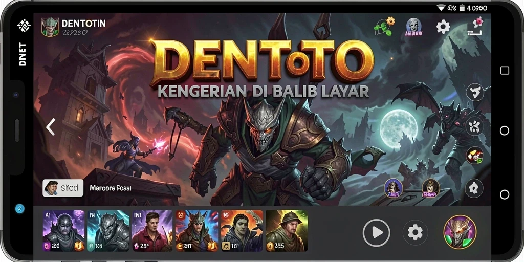Screenshot gameplay DENTOTO menampilkan suasana horror yang menakutkan.