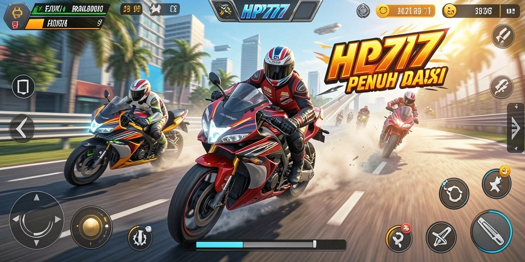 Gameplay seru dalam balapan motor HP777 yang penuh aksi.