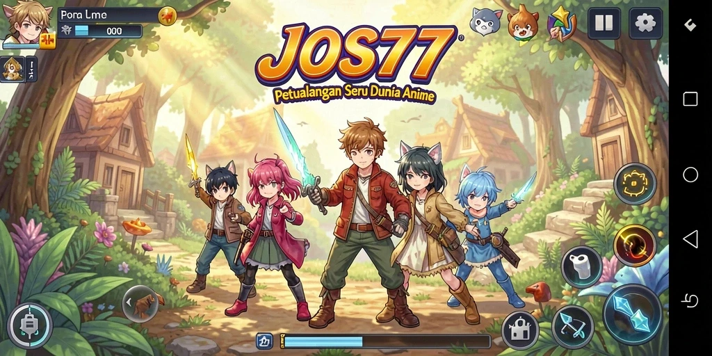 Screenshot utama JOS77 menampilkan karakter anime dalam aksi.