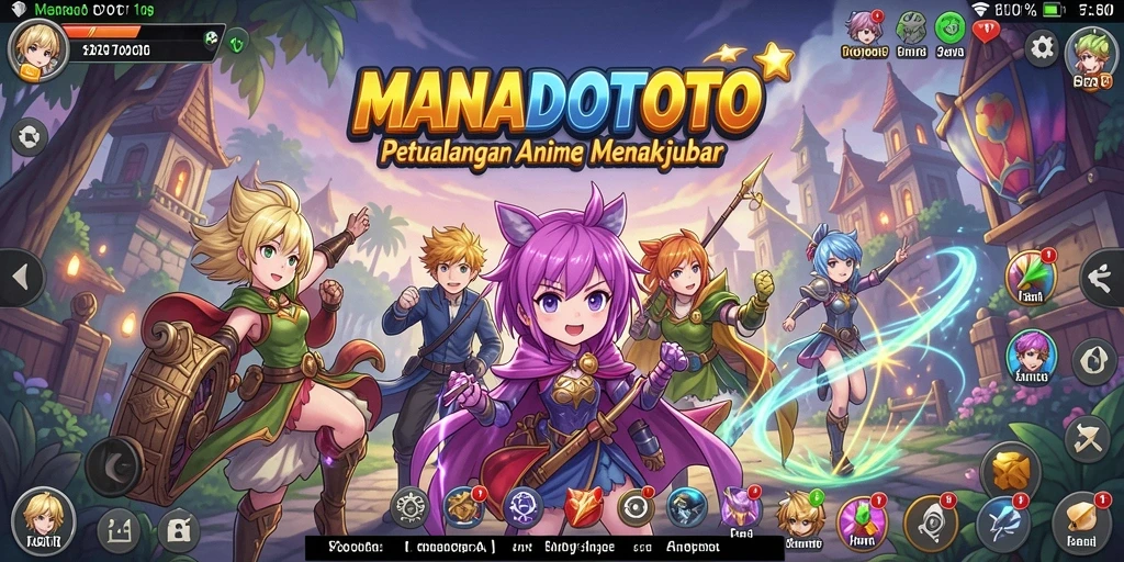 Screenshot gameplay MANADOTOTO yang menampilkan karakter anime bertarung.