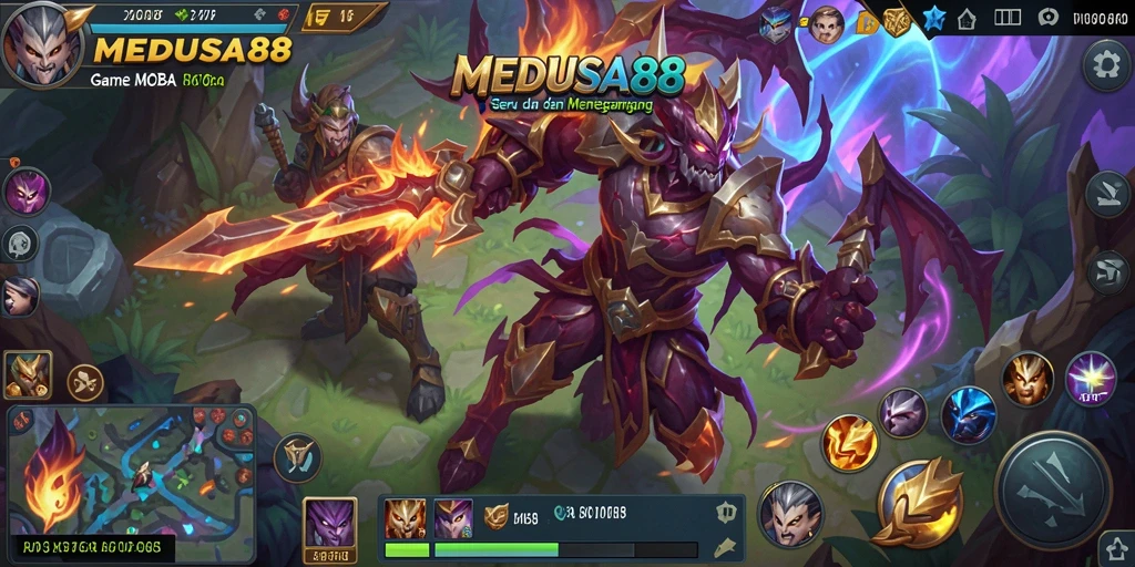 Tampilan gameplay seru MEDUSA88 dengan karakter heroik.