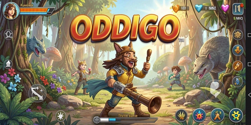 Screenshot utama ODDIGO menampilkan eksplorasi dunia petualangan yang memukau.