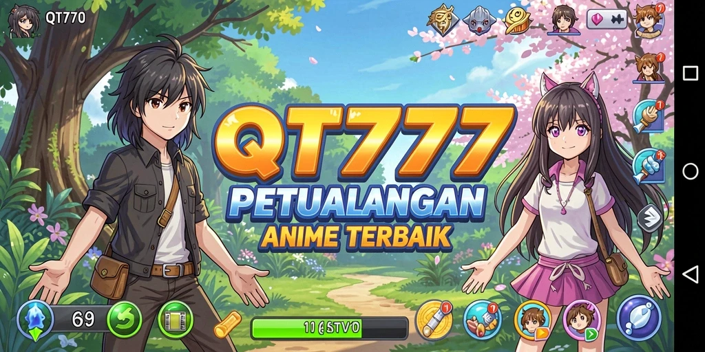 Tampilan gameplay QT777 menampilkan pertarungan karakter Anime yang seru.