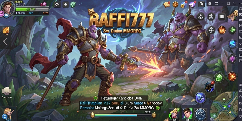 Screenshot menunjukkan pertarungan seru dalam dunia MMORPG RAFFI777.
