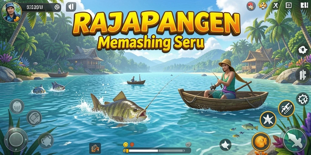 Tampilan gameplay RAJAPANEN dengan momen seru saat memancing.