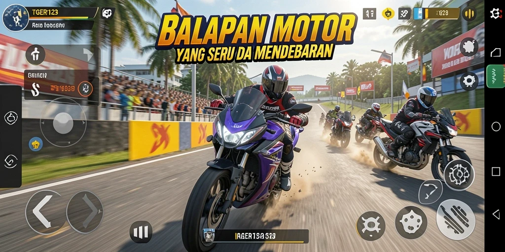 Gameplay seru TGER123 dengan balapan motor yang mendebarkan.